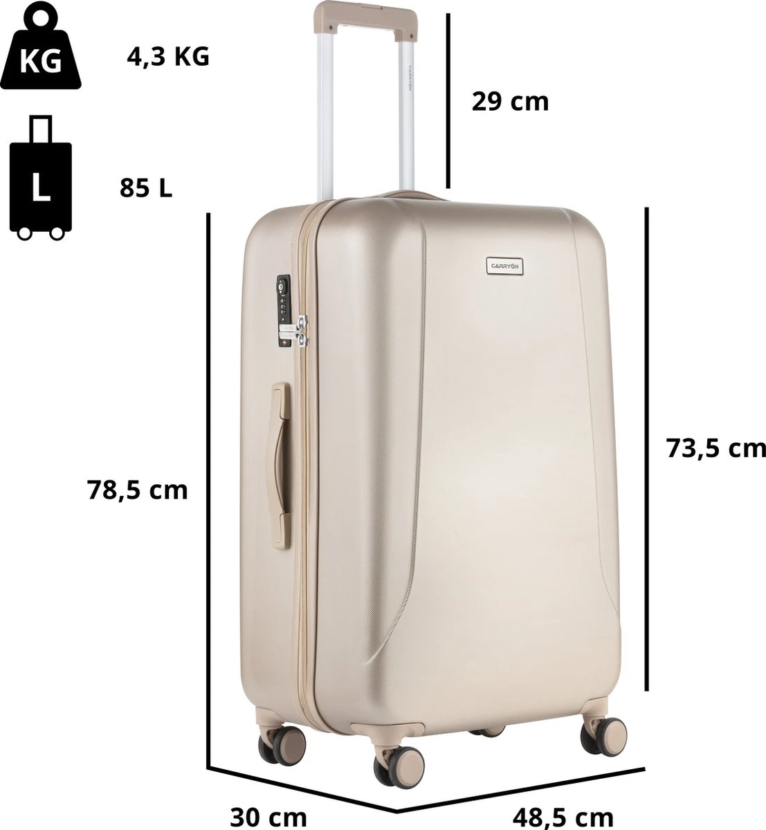CarryOn Skyhopper Reiskoffer - 78cm TSA Trolley Met OKOBAN - Dubbele Wielen - Champagne 4 CarryOn Skyhopper Reiskoffer - 78cm TSA Trolley Met OKOBAN - Dubbele Wielen - Champagne - Afbeelding 2