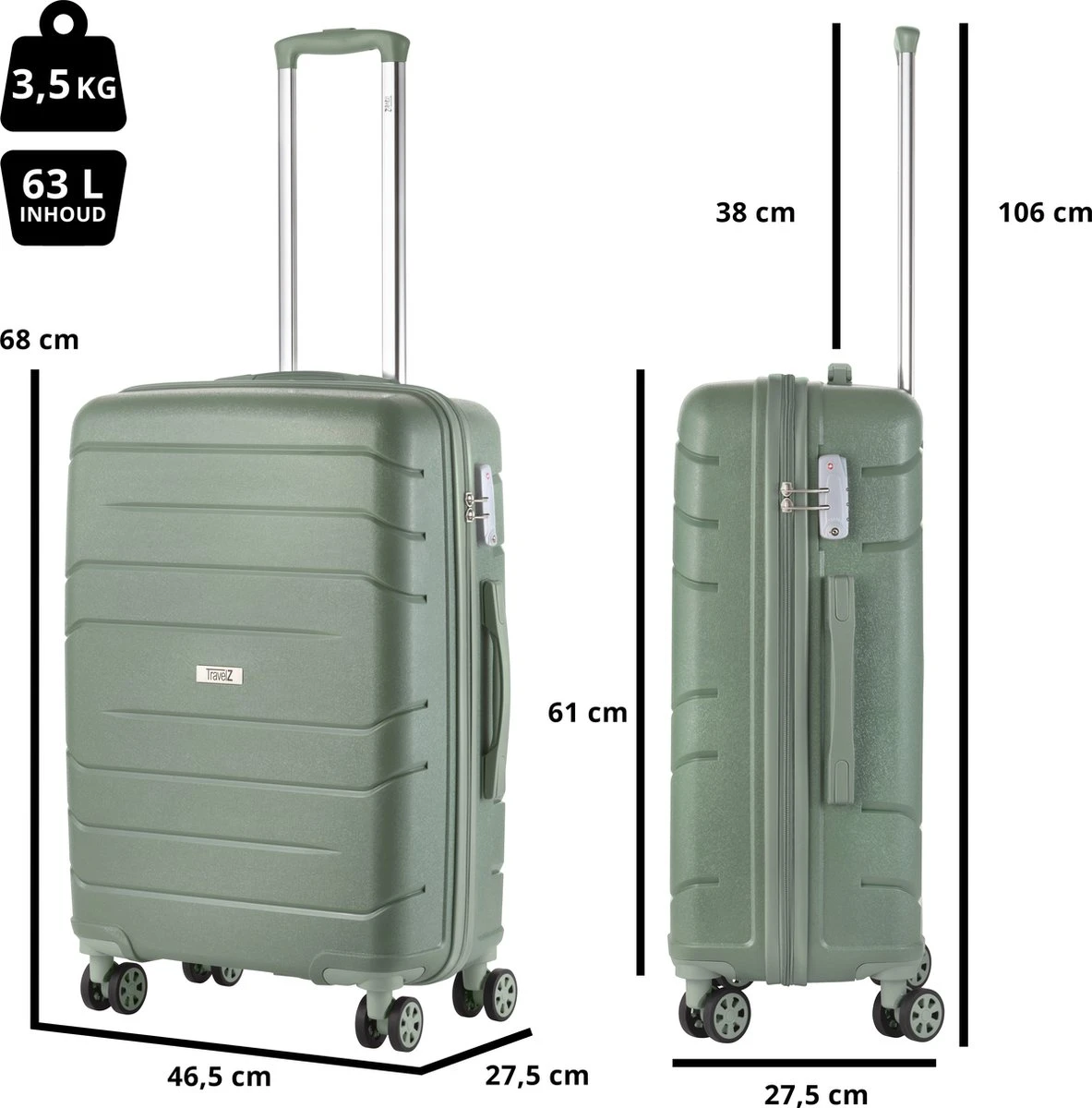TravelZ Big Bars Reiskoffer 68 Cm Met Dubbele Wielen - Trolley Koffer Met TSA-slot - Olijf 7 TravelZ Big Bars Reiskoffer 68 Cm Met Dubbele Wielen - Trolley Koffer Met TSA-slot - Olijf - Afbeelding 5