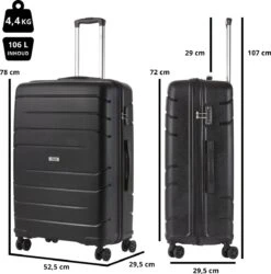 TravelZ Big Bars Reiskoffer 78 Cm Met Dubbele Wielen - Trolley Koffer Met TSA-slot - Zwart -Bagageopslag 1187x1200 2