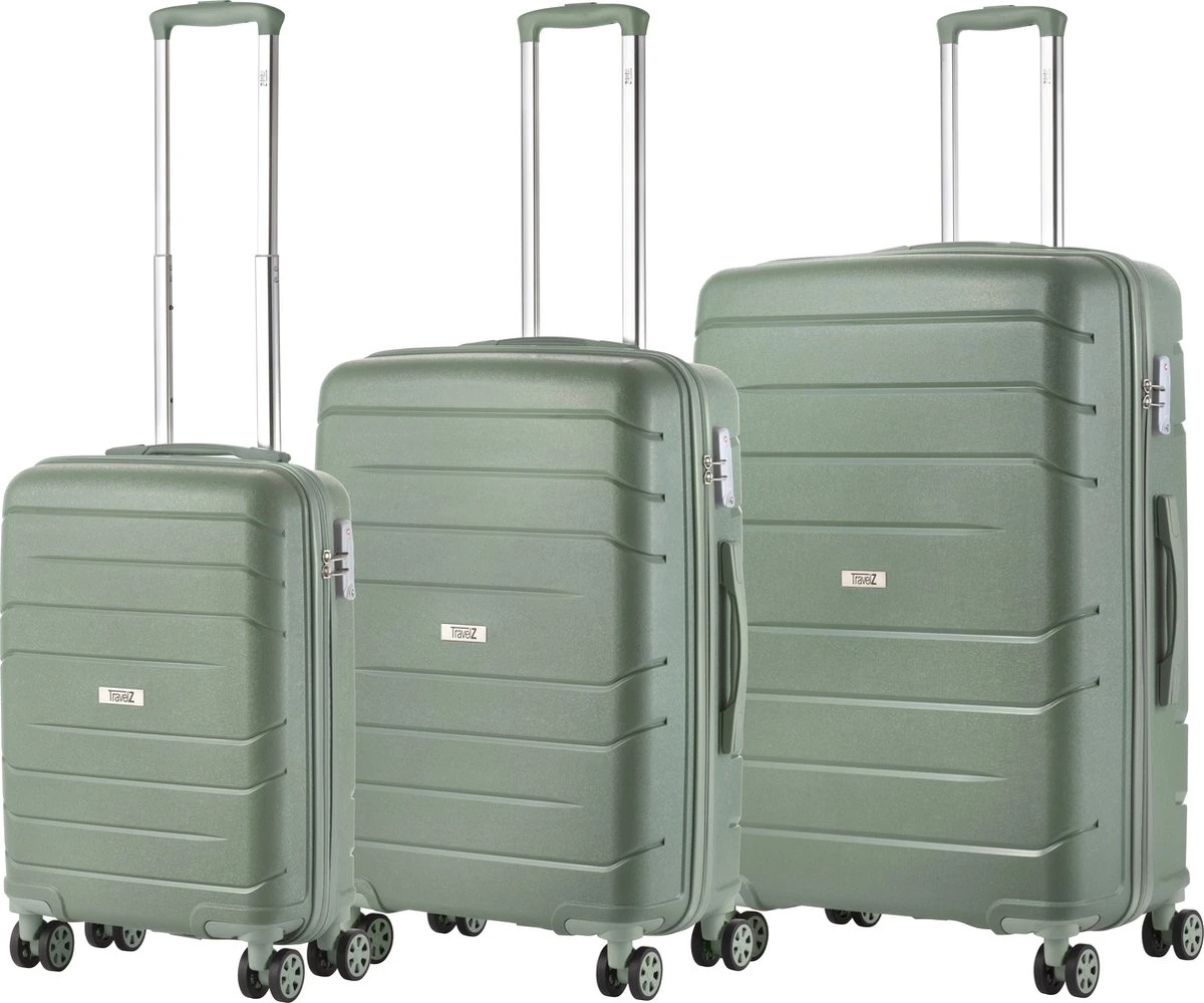 TravelZ Big Bars Kofferset - Trolleyset 3-delig Met TSA-slot - Olijf 3 TravelZ Big Bars Kofferset - Trolleyset 3-delig Met TSA-slot - Olijf
