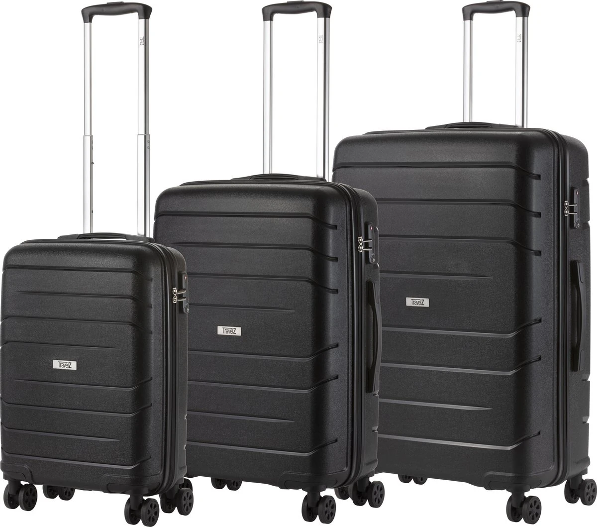 TravelZ Big Bars Kofferset - Trolleyset 3-delig Met TSA-slot - Zwart 3 TravelZ Big Bars Kofferset - Trolleyset 3-delig Met TSA-slot - Zwart