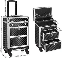 Cosmetic Case Trolley - Professionele Make-up Case - Kapperskoffer Met 4 Uitneembare Wielen -Bagageopslag 1200x1116 1