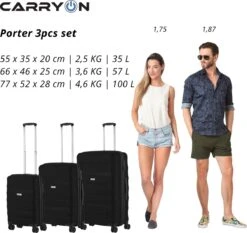 CarryOn Porter ® Kofferset - TSA Trolleyset 3-delig Met OKOBAN - Dubbele Wielen - Zwart 12 CarryOn Porter ® Kofferset - TSA Trolleyset 3-delig Met OKOBAN - Dubbele Wielen - Zwart -Bagageopslag 1200x1131 8