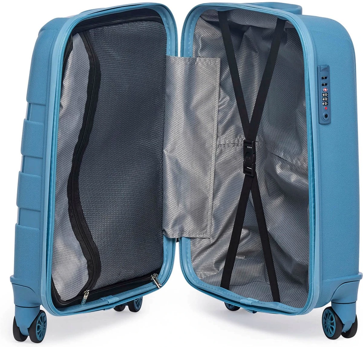 ©TROLLEYZ - Paris No.5 - Trolley - 55cm Met TSA Slot - Dubbele Wielen - 360° Spinners - 100% Polypropyleen - Handbagage Koffer In Ice Blue 6 ©TROLLEYZ - Paris No.5 - Trolley - 55cm Met TSA Slot - Dubbele Wielen - 360° Spinners - 100% Polypropyleen - Handbagage Koffer In Ice Blue - Afbeelding 4