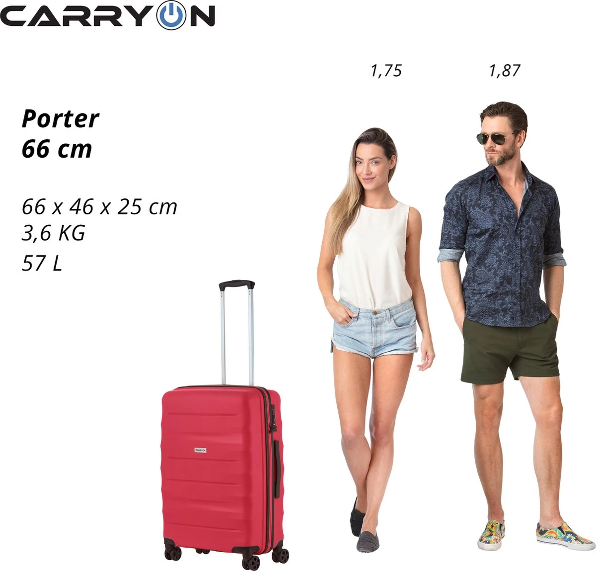CarryOn Porter ® Reiskoffer - 66cm Trolley Met TSA-slot - OKOBAN Registratie - Rood 7 CarryOn Porter ® Reiskoffer - 66cm Trolley Met TSA-slot - OKOBAN Registratie - Rood - Afbeelding 5