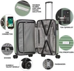 CarryOn Transport Handbagagekoffer - USB Handbagage 55cm - OKOBAN - Dubbele Wielen - Olijf 13 CarryOn Transport Handbagagekoffer - USB Handbagage 55cm - OKOBAN - Dubbele Wielen - Olijf -Bagageopslag 1200x1149 3