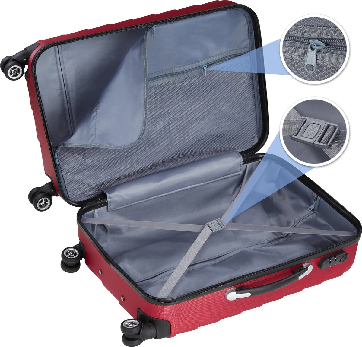 Tectake - Kofferset Trolleyset Reisset - 3-dlg Hardshell Wijnrood - 402670 6 Tectake - Kofferset Trolleyset Reisset - 3-dlg Hardshell Wijnrood - 402670 - Afbeelding 5