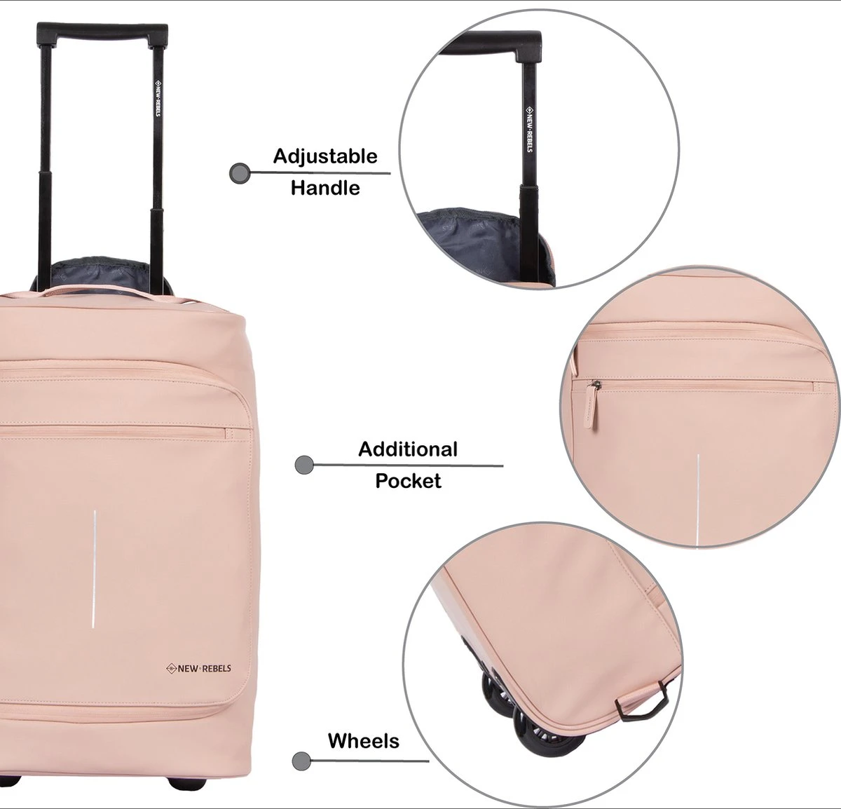 New Rebels® Harper Reistas / Weekendtas Geschikt Voor Handbagage - Waterafstotend Polyutheraan - Trolley Met Wielen En Reflectiedetails - Oud Roze - 29L 11 New Rebels® Harper Reistas / Weekendtas Geschikt Voor Handbagage - Waterafstotend Polyutheraan - Trolley Met Wielen En Reflectiedetails - Oud Roze - 29L - Afbeelding 9