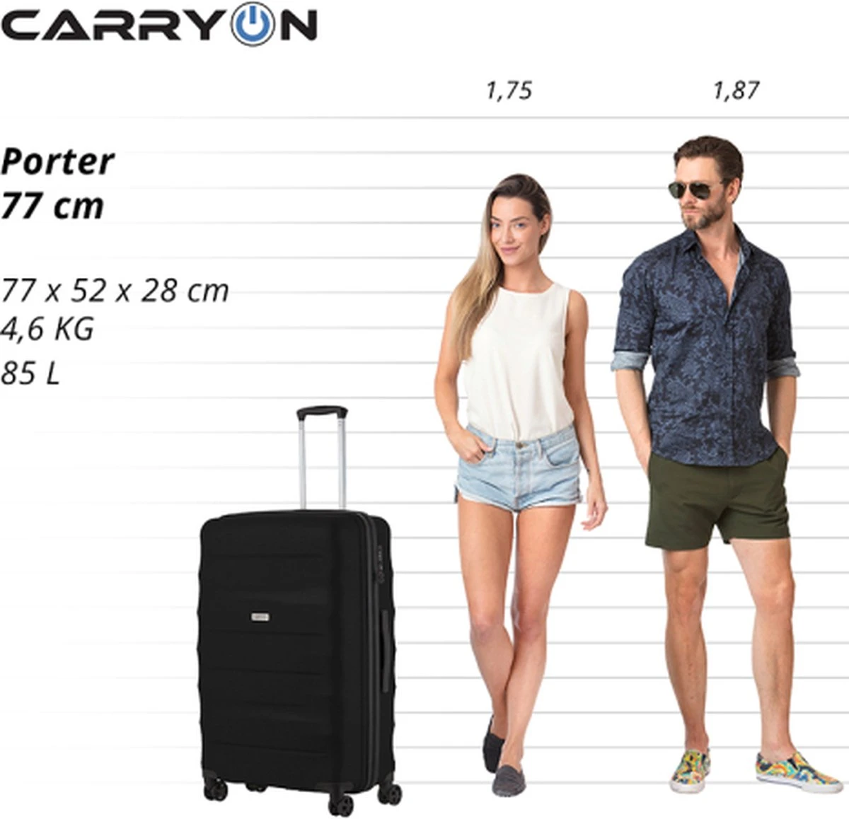 CarryOn Porter ® Reiskoffer - 77cm Trolley Met TSA-slot - 100 Ltr - OKOBAN Registratie - Zwart 8 CarryOn Porter ® Reiskoffer - 77cm Trolley Met TSA-slot - 100 Ltr - OKOBAN Registratie - Zwart - Afbeelding 6