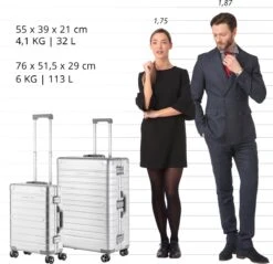 CarryOn Kofferset ULD - Luxe Aluminium Handbagage Koffer 55cm + 76cm Grote Reiskoffer - Dubbel TSA Slot - Zilver -Bagageopslag 1200x1162 7