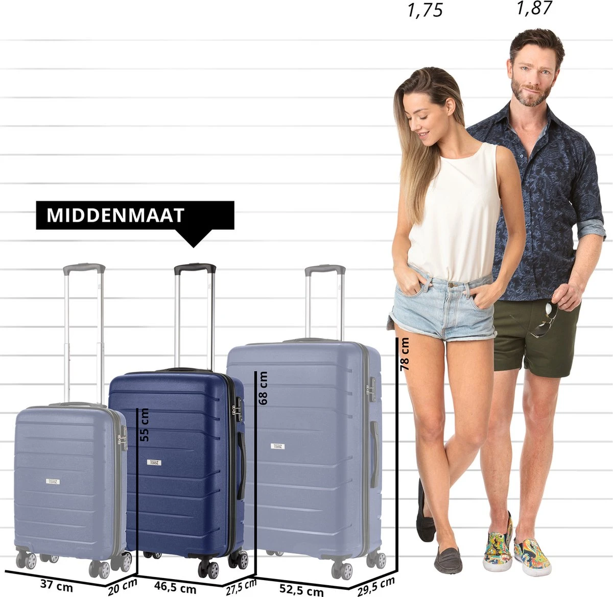 TravelZ Big Bars Reiskoffer 68 Cm Met Dubbele Wielen - Trolley Koffer Met TSA-slot - Blauw 4 TravelZ Big Bars Reiskoffer 68 Cm Met Dubbele Wielen - Trolley Koffer Met TSA-slot - Blauw - Afbeelding 2