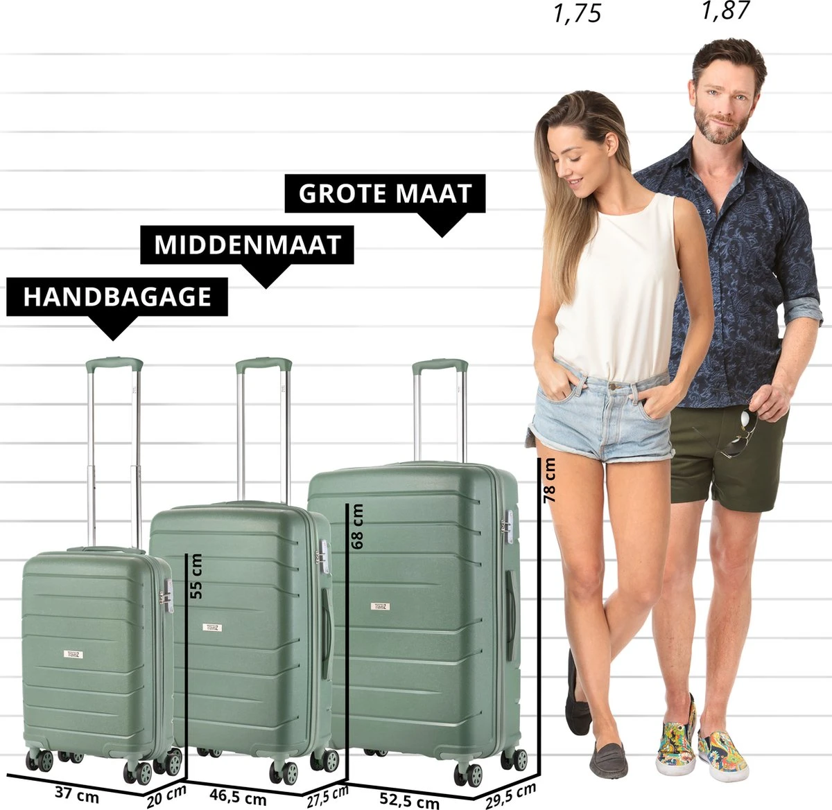 TravelZ Big Bars Kofferset - Trolleyset 3-delig Met TSA-slot - Olijf 5 TravelZ Big Bars Kofferset - Trolleyset 3-delig Met TSA-slot - Olijf - Afbeelding 3