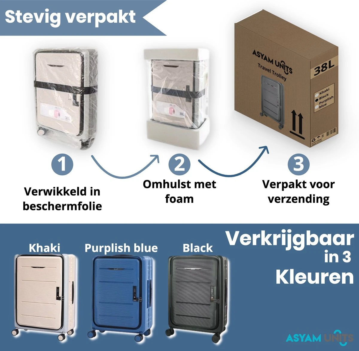 Asyam Units- Handbagage- Invouwbaar- Koffer- Koffer 38L- Spinner Wielen- TSA Slot- Lichtgewicht- Blauw 6 Asyam Units- Handbagage- Invouwbaar- Koffer- Koffer 38L- Spinner Wielen- TSA Slot- Lichtgewicht- Blauw - Afbeelding 4