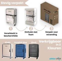 Asyam Units- Handbagage- Invouwbaar- Koffer- Koffer 38L- Spinner Wielen- TSA Slot- Lichtgewicht- Khaki -Bagageopslag 1200x1175 3