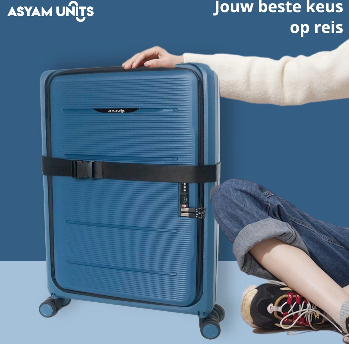 Asyam Units- Handbagage- Invouwbaar- Koffer- Koffer 38L- Spinner Wielen- TSA Slot- Lichtgewicht- Blauw 10 Asyam Units- Handbagage- Invouwbaar- Koffer- Koffer 38L- Spinner Wielen- TSA Slot- Lichtgewicht- Blauw - Afbeelding 8