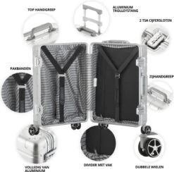 CarryOn Kofferset ULD - Luxe Aluminium Handbagage Koffer 55cm + 76cm Grote Reiskoffer - Dubbel TSA Slot - Zilver -Bagageopslag 1200x1183 2