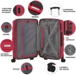 CarryOn Porter ® Kofferset - TSA Trolleyset 3-delig Met OKOBAN - Dubbele Wielen - Rood 11 CarryOn Porter ® Kofferset - TSA Trolleyset 3-delig Met OKOBAN - Dubbele Wielen - Rood -Bagageopslag 1200x1191 9