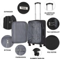 Travelz Softspinner TSA Reiskoffer 67cm - Zachte Reiskoffer Met Expander - Zwart 12 Travelz Softspinner TSA Reiskoffer 67cm - Zachte Reiskoffer Met Expander - Zwart -Bagageopslag 1200x1193 6
