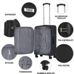 Travelz Softspinner TSA Reiskoffer 77cm - Zachte Reiskoffer Met Expander 104 + 16 Ltr - Zwart -Bagageopslag 1200x1193 8