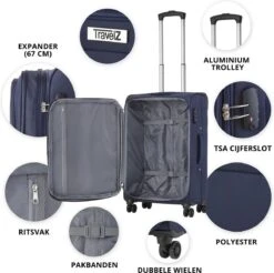 Travelz Softspinner TSA Reiskoffer 77cm - Zachte Reiskoffer Met Expander 104 + 16 Ltr - Blauw -Bagageopslag 1200x1194 3