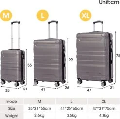 Merax 3-delig Kofferset Met TSA Slot - Trolleyset ABS 40L, 70L & 110 Liter - Grijs -Bagageopslag 1200x1195 9