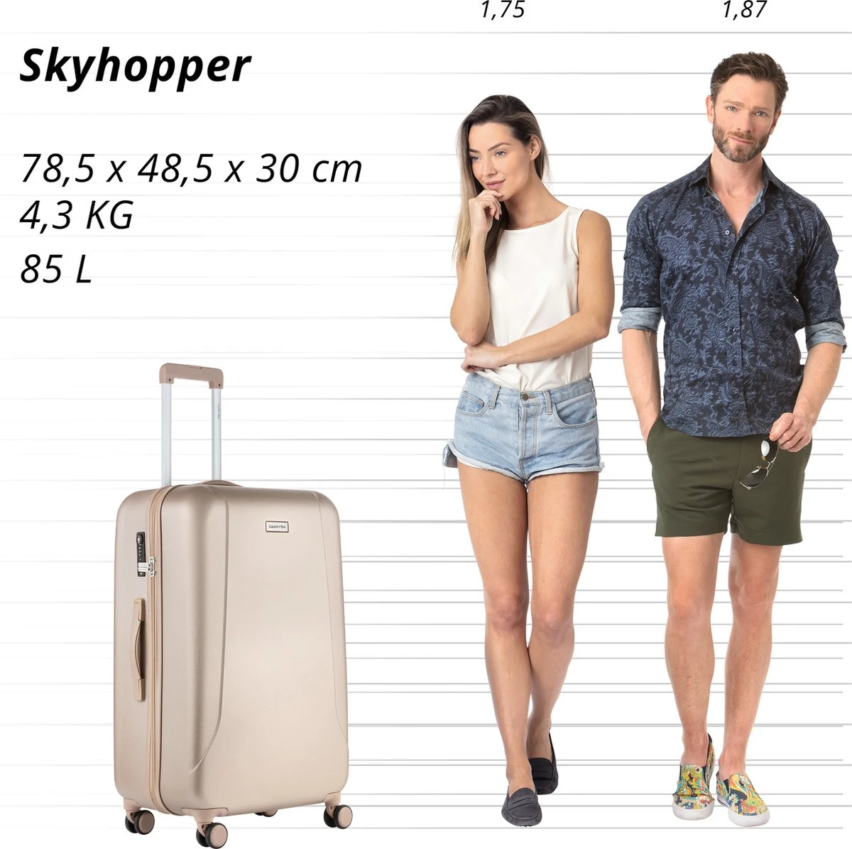 CarryOn Skyhopper Reiskoffer - 78cm TSA Trolley Met OKOBAN - Dubbele Wielen - Champagne 10 CarryOn Skyhopper Reiskoffer - 78cm TSA Trolley Met OKOBAN - Dubbele Wielen - Champagne - Afbeelding 8