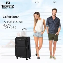 Travelz Softspinner TSA Reiskoffer 77cm - Zachte Reiskoffer Met Expander 104 + 16 Ltr - Zwart -Bagageopslag 1200x1199 16
