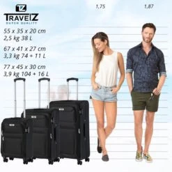 TravelZ Softspinner TSA Kofferset - 3-delige Zachte Trolleyset - Dubbele Wielen En Voorvakken Zwart -Bagageopslag 1200x1199 18