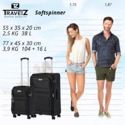 TravelZ Softspinner TSA Kofferset - 2-delig Handbagage + Grote Koffer 77cm - Dubbele Wielen - Zwart -Bagageopslag 1200x1199 19