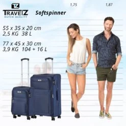 TravelZ Softspinner TSA Kofferset - 2-delig Handbagage + Grote Koffer 77cm - Dubbele Wielen - Blauw -Bagageopslag 1200x1199 20