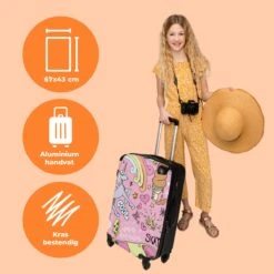 NoBoringSuitcases.com® Koffer Groot - Roze - Eenhoorn - Skateboard - Tekening - Trolley Koffer Met TSA-slot - Met Wielen - 90 Liter - Reiskoffer - 66 Cm -Bagageopslag 1200x1200 1019