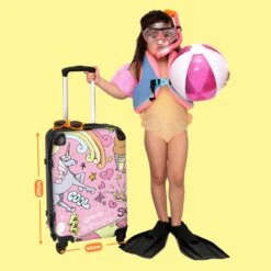 NoBoringSuitcases.com® Koffer Groot - Roze - Eenhoorn - Skateboard - Tekening - Trolley Koffer Met TSA-slot - Met Wielen - 90 Liter - Reiskoffer - 66 Cm -Bagageopslag 1200x1200 1022