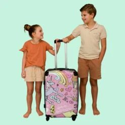 NoBoringSuitcases.com® Koffer Groot - Roze - Eenhoorn - Skateboard - Tekening - Trolley Koffer Met TSA-slot - Met Wielen - 90 Liter - Reiskoffer - 66 Cm -Bagageopslag 1200x1200 1023