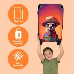 NoBoringSuitcases.com® Koffer Groot - Meerkat - Bloemen - Hoed - Dieren - Portret - Trolley Koffer Met TSA-slot - Met Wielen - 90 Liter - Reiskoffer - 66 Cm -Bagageopslag 1200x1200 1078