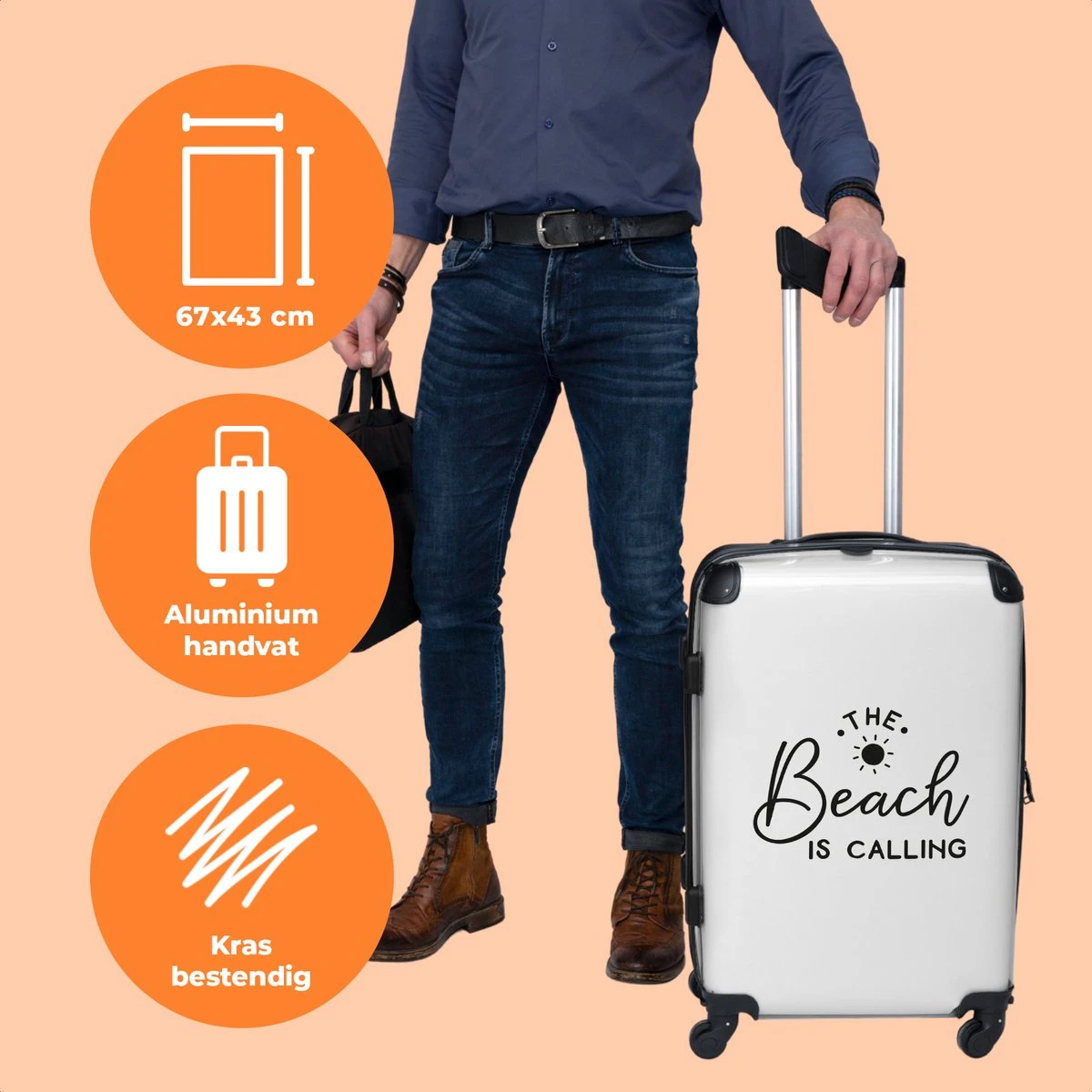 NoBoringSuitcases.com® Koffer Groot - Tekst - Strand - The Beach Is Calling - Zwart Wit - Vakantie - Trolley Koffer Met TSA-slot - Met Wielen - 90 Liter - Reiskoffer - 66 Cm 5 NoBoringSuitcases.com® Koffer Groot - Tekst - Strand - The Beach Is Calling - Zwart Wit - Vakantie - Trolley Koffer Met TSA-slot - Met Wielen - 90 Liter - Reiskoffer - 66 Cm - Afbeelding 3