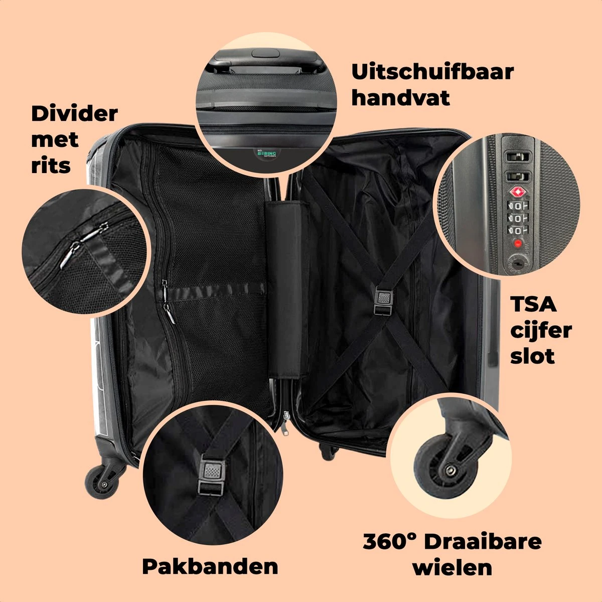 NoBoringSuitcases.com® Koffer Groot - Tekst - Strand - The Beach Is Calling - Zwart Wit - Vakantie - Trolley Koffer Met TSA-slot - Met Wielen - 90 Liter - Reiskoffer - 66 Cm 6 NoBoringSuitcases.com® Koffer Groot - Tekst - Strand - The Beach Is Calling - Zwart Wit - Vakantie - Trolley Koffer Met TSA-slot - Met Wielen - 90 Liter - Reiskoffer - 66 Cm - Afbeelding 4