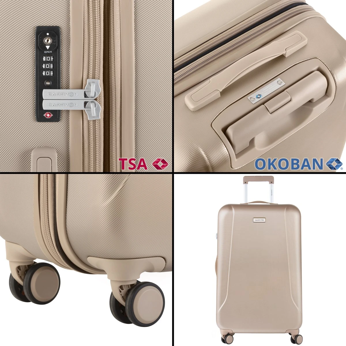 CarryOn Skyhopper Reiskoffer - 78cm TSA Trolley Met OKOBAN - Dubbele Wielen - Champagne 8 CarryOn Skyhopper Reiskoffer - 78cm TSA Trolley Met OKOBAN - Dubbele Wielen - Champagne - Afbeelding 6