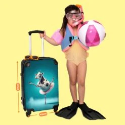 NoBoringSuitcases.com® Koffer Groot - Koe - Ballet - Portret - Blauw - Dieren - Trolley Koffer Met TSA-slot - Met Wielen - 90 Liter - Reiskoffer - 66 Cm -Bagageopslag 1200x1200 1515