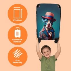 NoBoringSuitcases.com® Koffer Groot - Hond - Hoed - Colbert - Bloemen - Blauw - Trolley Koffer Met TSA-slot - Met Wielen - 90 Liter - Reiskoffer - 66 Cm -Bagageopslag 1200x1200 1604