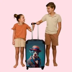 NoBoringSuitcases.com® Koffer Groot - Hond - Hoed - Colbert - Bloemen - Blauw - Trolley Koffer Met TSA-slot - Met Wielen - 90 Liter - Reiskoffer - 66 Cm -Bagageopslag 1200x1200 1608