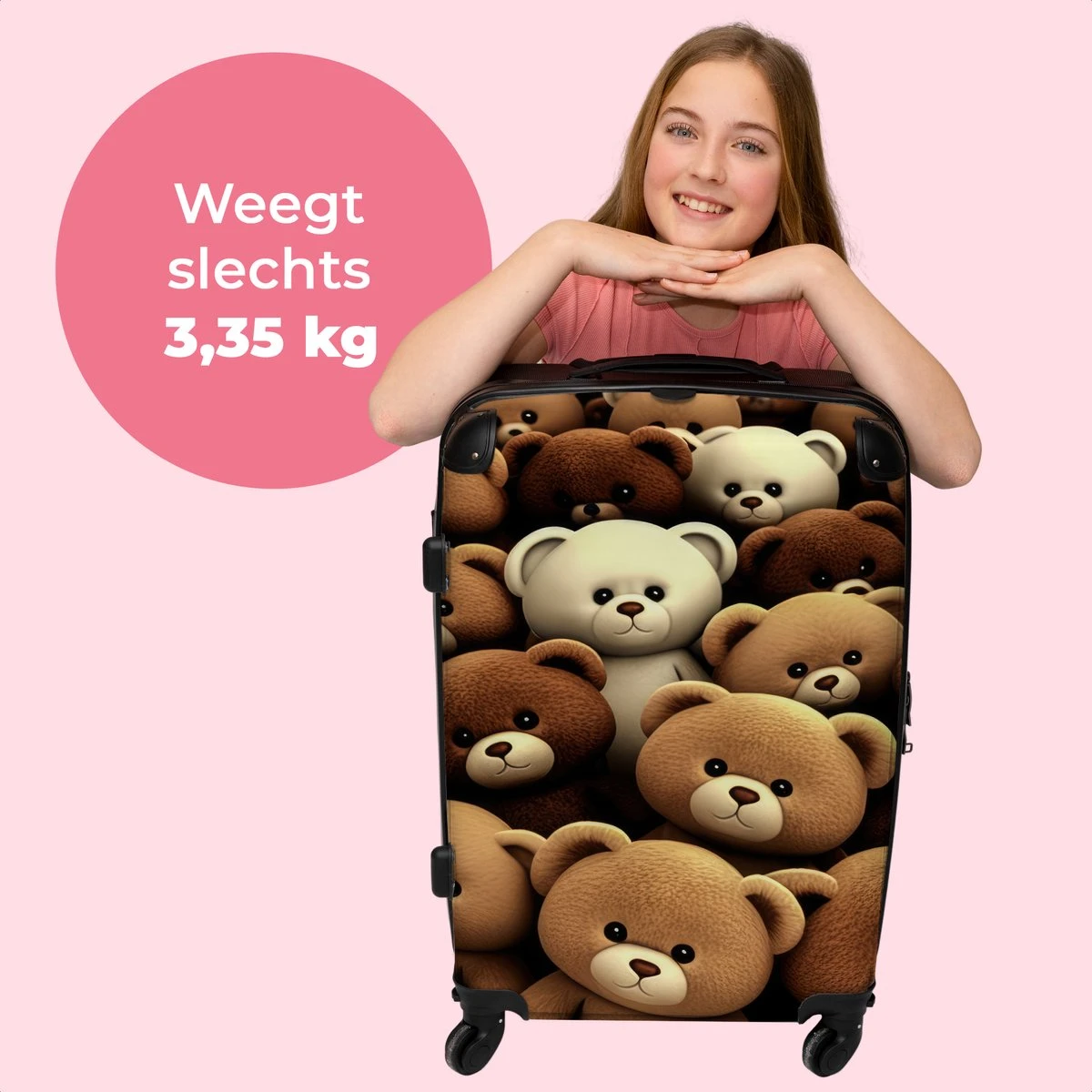 NoBoringSuitcases.com® Koffer Groot - Teddybeer - Knuffel - Bruin - Beer - Trolley Koffer Met TSA-slot - Met Wielen - 90 Liter - Reiskoffer - 66 Cm 4 NoBoringSuitcases.com® Koffer Groot - Teddybeer - Knuffel - Bruin - Beer - Trolley Koffer Met TSA-slot - Met Wielen - 90 Liter - Reiskoffer - 66 Cm - Afbeelding 2