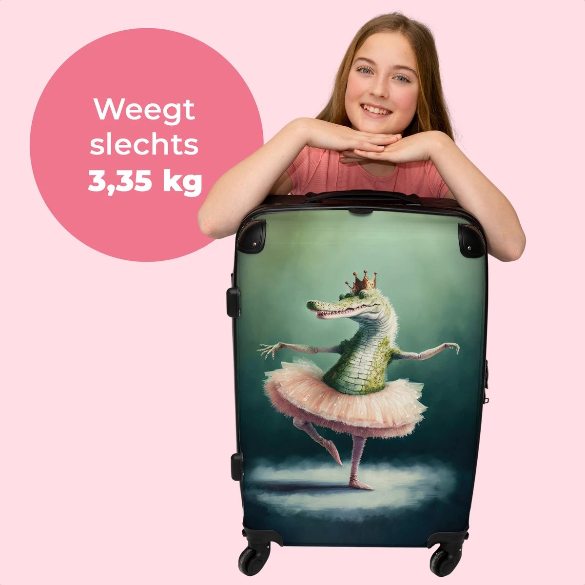 NoBoringSuitcases.com® Koffer Groot - Krokodil - Kroon - Goud - Ballet - Portret - Trolley Koffer Met TSA-slot - Met Wielen - 90 Liter - Reiskoffer - 66 Cm 4 NoBoringSuitcases.com® Koffer Groot - Krokodil - Kroon - Goud - Ballet - Portret - Trolley Koffer Met TSA-slot - Met Wielen - 90 Liter - Reiskoffer - 66 Cm - Afbeelding 2