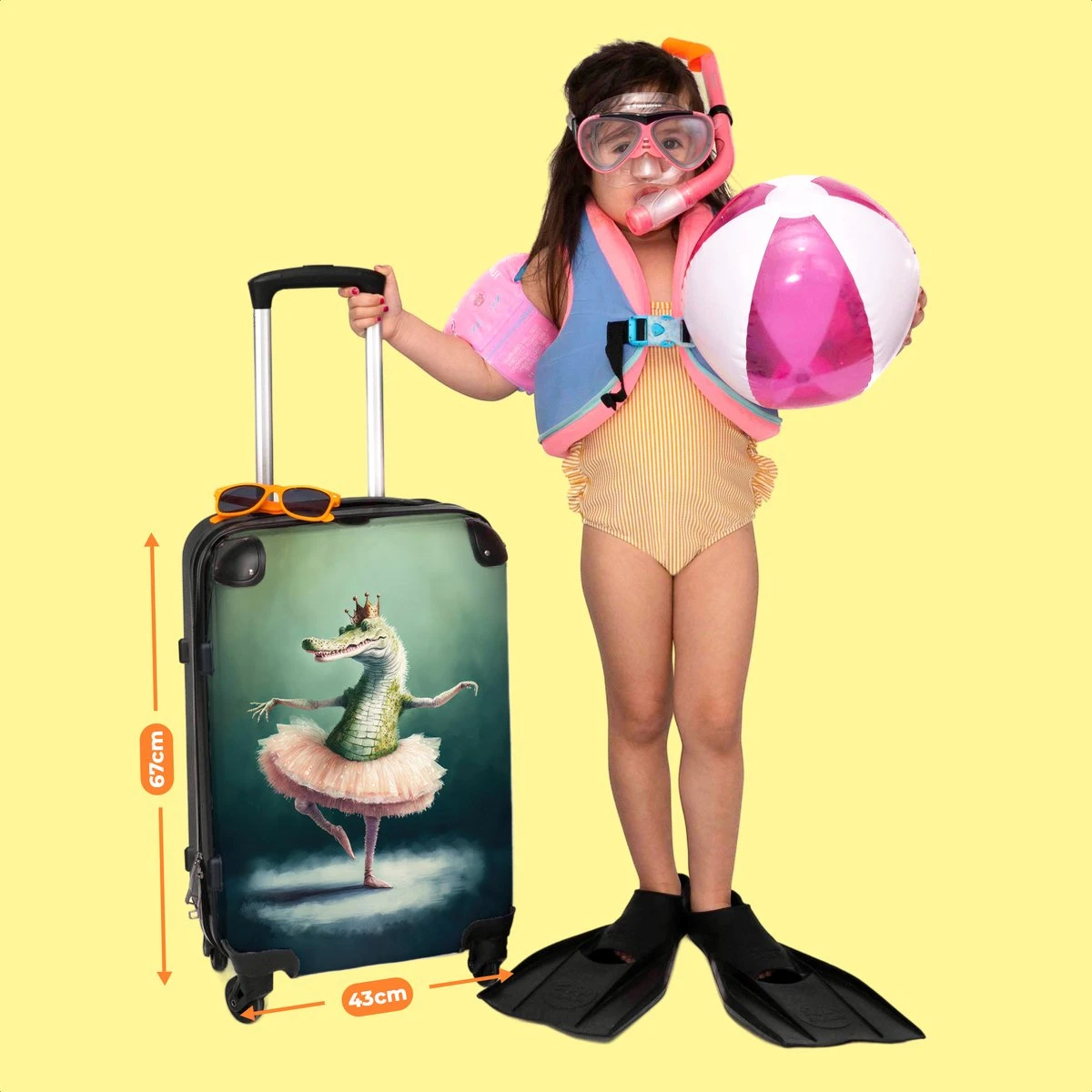 NoBoringSuitcases.com® Koffer Groot - Krokodil - Kroon - Goud - Ballet - Portret - Trolley Koffer Met TSA-slot - Met Wielen - 90 Liter - Reiskoffer - 66 Cm 8 NoBoringSuitcases.com® Koffer Groot - Krokodil - Kroon - Goud - Ballet - Portret - Trolley Koffer Met TSA-slot - Met Wielen - 90 Liter - Reiskoffer - 66 Cm - Afbeelding 6