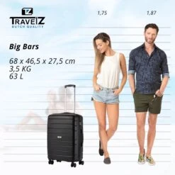 TravelZ Big Bars Reiskoffer 68 Cm Met Dubbele Wielen - Trolley Koffer Met TSA-slot - Zwart -Bagageopslag 1200x1200 1674
