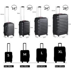 Monzana Kofferset - 4 Stuks S M L XL Met Wielen Cijferslot - Zwart -Bagageopslag 1200x1200 1904