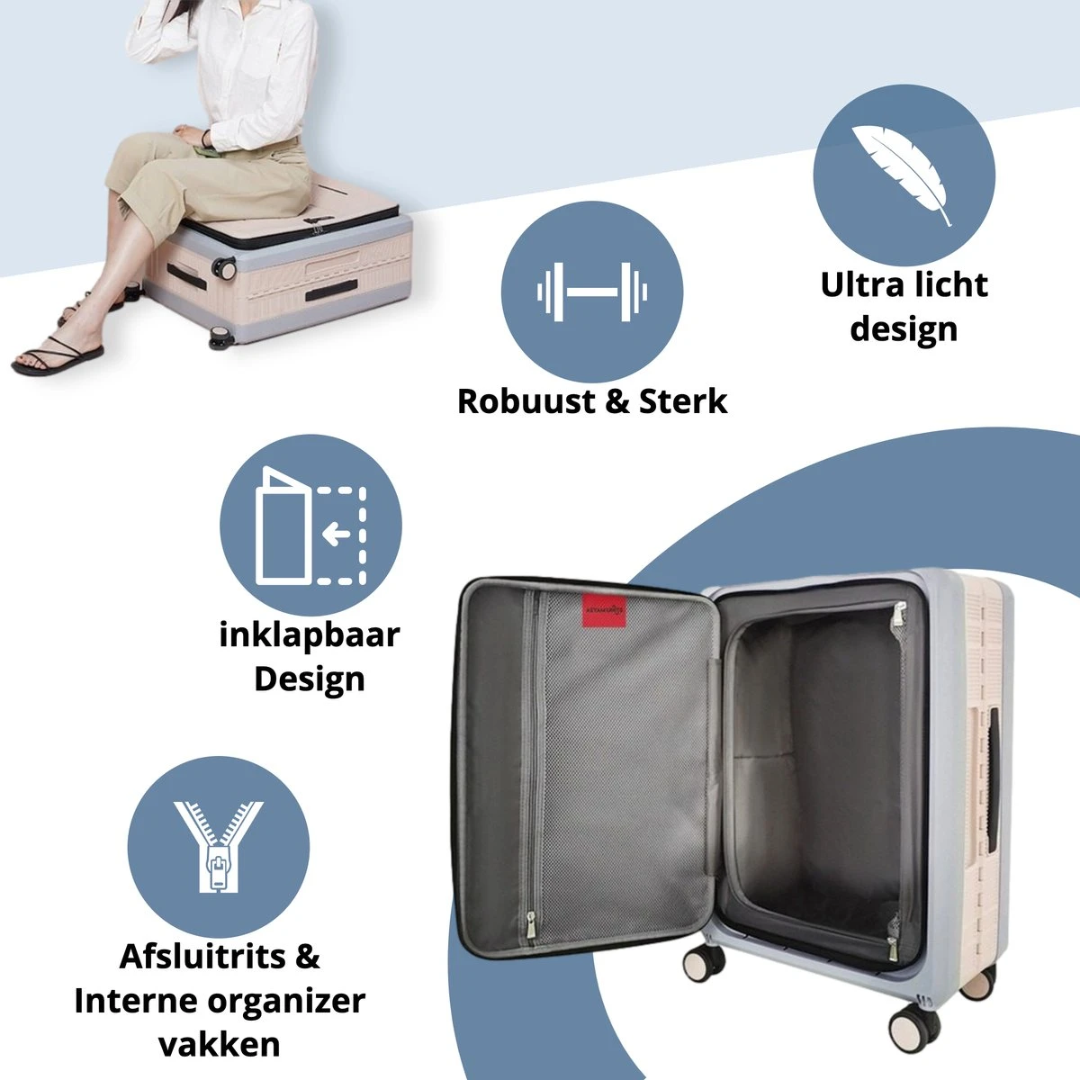 Asyam Units- Handbagage- Invouwbaar- Koffer- Koffer 38L- Spinner Wielen- TSA Slot- Lichtgewicht- Blauw 4 Asyam Units- Handbagage- Invouwbaar- Koffer- Koffer 38L- Spinner Wielen- TSA Slot- Lichtgewicht- Blauw - Afbeelding 2