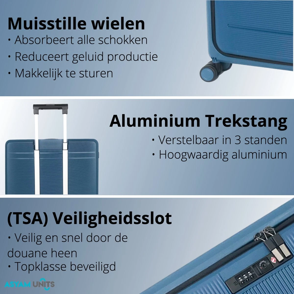 Asyam Units- Handbagage- Invouwbaar- Koffer- Koffer 38L- Spinner Wielen- TSA Slot- Lichtgewicht- Blauw 5 Asyam Units- Handbagage- Invouwbaar- Koffer- Koffer 38L- Spinner Wielen- TSA Slot- Lichtgewicht- Blauw - Afbeelding 3