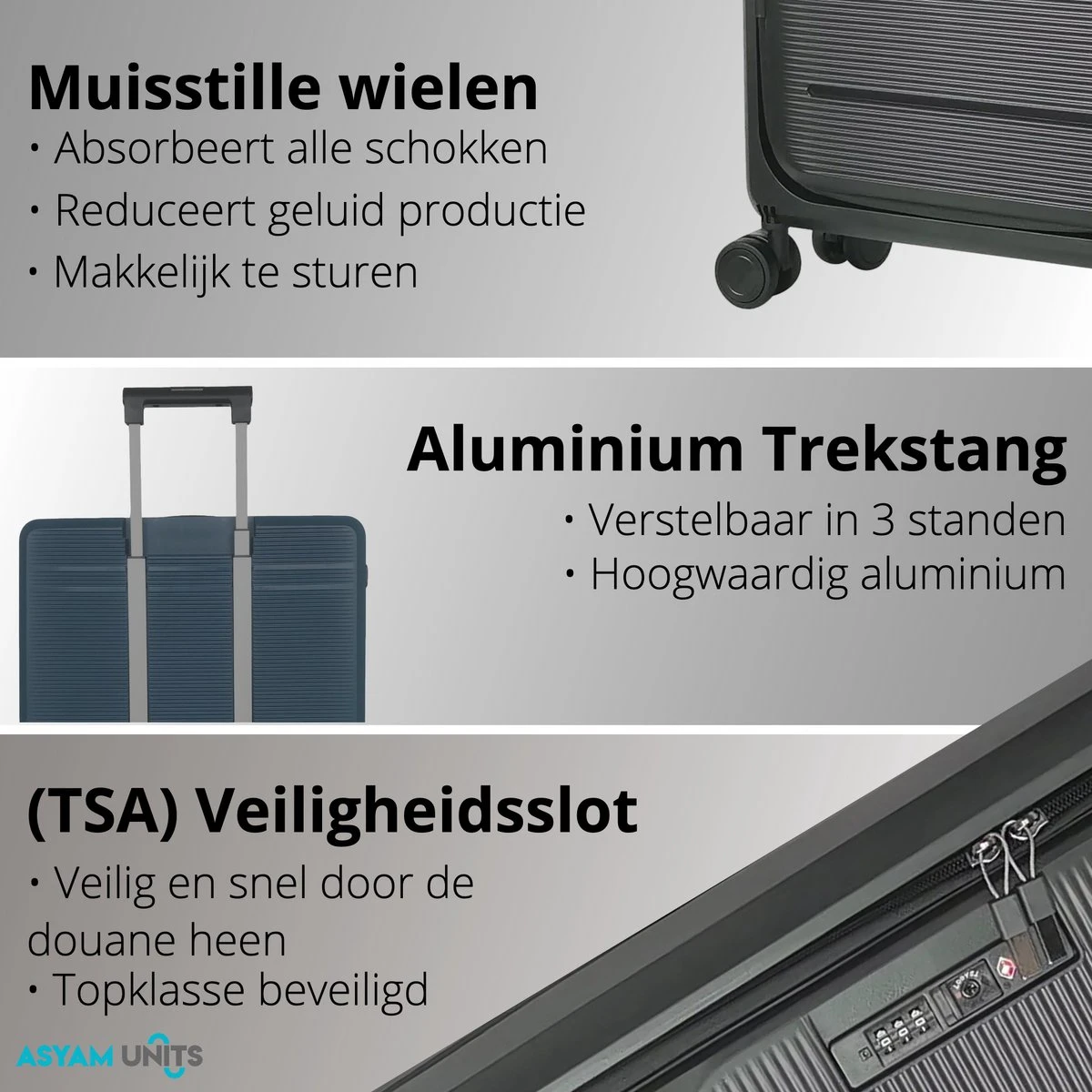 Asyam Units- Handbagage- Invouwbaar- Koffer- Koffer 38L- Spinner Wielen- TSA Slot- Lichtgewicht- Zwart 5 Asyam Units- Handbagage- Invouwbaar- Koffer- Koffer 38L- Spinner Wielen- TSA Slot- Lichtgewicht- Zwart - Afbeelding 3
