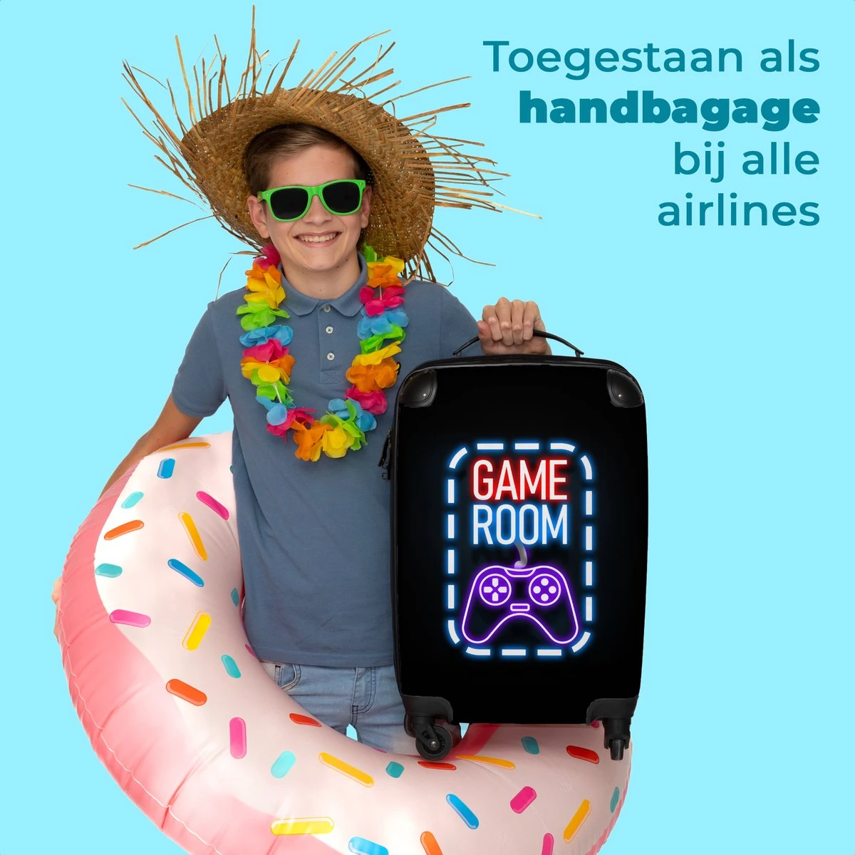 NoBoringSuitcases.com® Koffer - Trolley Op Wieltjes - Neon - Game Room - Tekst - Controller - Zwart - Reiskoffer - Past Binnen 55x40x20 Cm En 55x35x25 Cm - Koffertje - Trolley Handbagage 7 NoBoringSuitcases.com® Koffer - Trolley Op Wieltjes - Neon - Game Room - Tekst - Controller - Zwart - Reiskoffer - Past Binnen 55x40x20 Cm En 55x35x25 Cm - Koffertje - Trolley Handbagage - Afbeelding 5