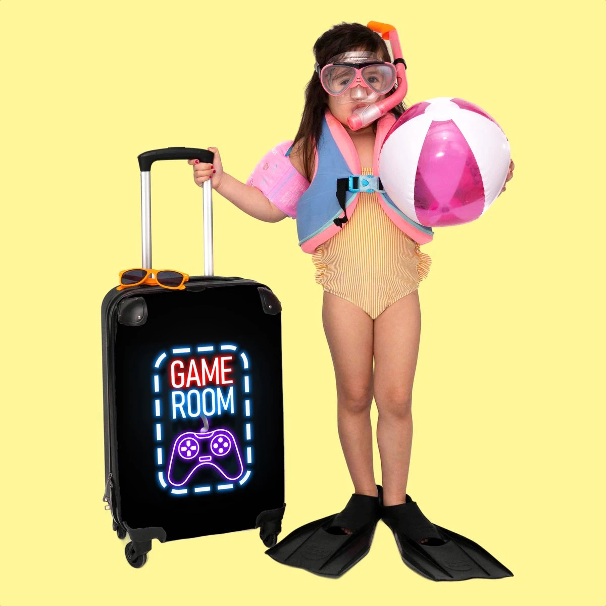 NoBoringSuitcases.com® Koffer - Trolley Op Wieltjes - Neon - Game Room - Tekst - Controller - Zwart - Reiskoffer - Past Binnen 55x40x20 Cm En 55x35x25 Cm - Koffertje - Trolley Handbagage 8 NoBoringSuitcases.com® Koffer - Trolley Op Wieltjes - Neon - Game Room - Tekst - Controller - Zwart - Reiskoffer - Past Binnen 55x40x20 Cm En 55x35x25 Cm - Koffertje - Trolley Handbagage - Afbeelding 6